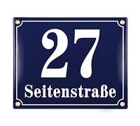 Sosenco Plaque Numéro de Maison et de Rue | Emaillée Personnalisée | 20x25 cm | Panneau de Porte (Bleu)