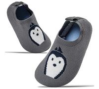 Sosenfer Chaussons Enfants Garçons Chaussons Filles souples pour pieds nus, Slipper de marche mignons pour bébés-Pingouin gris foncé-27
