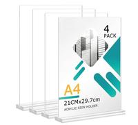 Soserkouer Lot de 4 Porte-Affiches En Acrylique A4, Support Double Face Vertical Transparent,Porte Menu Restaurant, Porte Affiche, Pour Restaurants, Menus, Hôtel, l'école,Bureau, Magasin