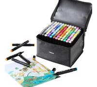 SOSINYA Feutres à alcool 120 couleurs double pointe, marqueurs dessin et coloriage, séchage rapide, avec étui de rangement, pour débutants, adolescents et adultes