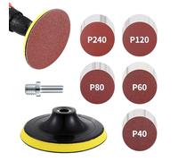 SOSINYA Lot de disques abrasifs : disque abrasif 125 avec patin de ponçage M14 et tige de raccordement, 50 feuilles de papier abrasif 125 mm , grain 10 x 40/60/80/120/240, pour meuleuse d'angle pour