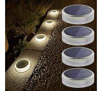 Soslina Lampe Solaire Exterieur Jardin, Lumiere Solaire Exterieur Au Sol, Lampadaire Solaire Exterieur Auto On/Off, Lampe Solaire Pour Jardin Cour Patio Allée, Rond Blanc Naturel, 4 Pièces