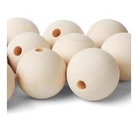 SOSMAR Lot de 10 grandes perles en bois naturel non traité de 50 mm avec enfile-perle pour macramé, attrape-rêves, bricolage, artisanat, décoration