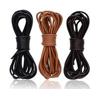 SOSMAR Lot de 3 Rouleaux de Cordons Ronds en Cuir de Vache pour Bracelets Colliers, Cordons pour la Fabrication de Bijoux, pour Loisirs créatifs, Noir, Marron foncé, Marron Naturel, 3MM * 5M
