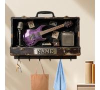 SosnSusn Porte-clés mural personnalisé thème guitare rock, impression 2D avec nom acrylique. Style vintage pour salon, couloir, bureau, décoration musicale