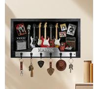 SosnSusn Porte-clés mural personnalisé thème guitare rock, impression 2D avec nom acrylique. Style vintage pour salon, couloir, bureau, décoration musicale
