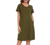 Sosolism Femme Chemise de Nuit Allaitement 3 en 1 Hôpital Maternité Coton Chemise de Nuit Manches Courtes Allaitement Robe avec Poches