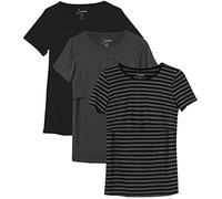 Sosolism Lot de 3 T-Shirts d'allaitement à Manches Courtes pour l'Été Shirts Décontractés pour Femmes Enceintes et Postpartum Noir, Gris Foncé, Rayé, Petit