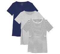 Sosolism Lot de 3 T-Shirts d'allaitement à Manches Courtes pour l'Été Shirts Décontractés pour Femmes Enceintes et Postpartum Marine, Gris Clair, Rayé, Grand