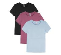 Sosolism Lot de 3 T-Shirts d'allaitement à Manches Courtes pour l'Été Shirts Décontractés pour Femmes Enceintes et Postpartum Noir, Rose Pâle, Bleu Bébé, X-Large