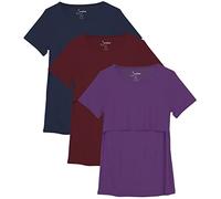 Sosolism Lot de 3 T-Shirts d'allaitement à Manches Courtes pour l'Été Shirts Décontractés pour Femmes Enceintes et Postpartum Marine, Rouge, Violet, Grand
