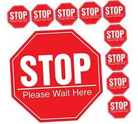Sosoport 10 pièces Stop Please Wait Here Sticker Set Social Distancing Floor Signs Safety Distance Decals For Glass Wall Wood Surfaces