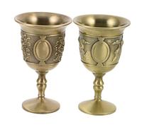 Sosoport 2 Pièces Chalice Goblet Métal Vintage Gravé Fleur et Château Design Européen Élégant Coupe à Vin Rétro pour Cérémonies Décor Religieux et Usage Domestique