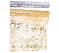 Sosoport 2 pièces Chemin de Table Tulle Doré et Argenté Lot de Décoration pour Mariage et Événements pour Vos Tables de Fête