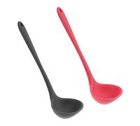 Sosoport 2 pièces Cuillères Silicone Résistantes Chaleur pour Soupe et Porridge Lot de Noir Rouge Design Ergonomique Matériau et Antiadhésif Adaptées Cuisine Maison