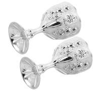 Sosoport 2 pièces Gobelets Argentés Gravés Tasses Métal Artisanales Résistantes pour Dégustation Vin Cocktails et Décor Festif Vintage