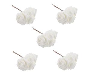 Sosoport 25 Roses Blanches Artificielles avec Tige PailletéEs DéCoration De Bouquet De Mariage Centres De Table FêTe Nuptiale Sapin De NoëL