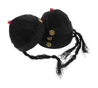 Sosoport 4 Pièces Chapeau Impérial Chinois Ancien Noir Taille 58cm | Broderie Faite Main, Nylon Léger, Coupe Confortable, Style Vintage, pour Théâtre et Costume