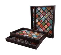 Sosoport 4pièces Plateau de Rangement Bois Rectangulaire avec Motifs Floraux pour Table Basse Salle de Bain Cuisine Bois Massif Fleuri