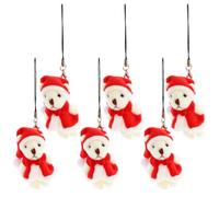 Sosoport 6 Pièces Pendentifs de Noël Peluche Ours en Peluche Rouge Courte et Coton PP pour Valise Décor de Paquet Porte-clés Présent d'anniversaire