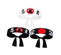 Sosoport Bandeaux Ninja Japonerie Samouraï Lot de 3 en Tissu Léger, Motifs Dragon Noir et Blanc, Accessoires Polyvalents pour Karaté, Cosplay, Fêtes à Thème Martial, Taille Ajustée