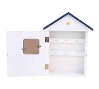 Sosoport Boîte à Clés Murale en Bois Style Maison Méditerranéenne Bleu Crochets Support Mural pour Boîte à Clés en Bois Cuisine Couloir et Entrée Décorative