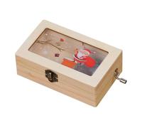Sosoport Boîte à Musique de Noël en Bois Manuelle Décoration de Bureau Festive Figurine Père Noël Ornement Musical pour Table Présent D’Anniversaire Décor de Maison Élégant