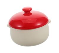 Sosoport Bol Céramique avec Couvercle Rouge Double Poignées pour Soupe Céréales Salade Pâte et Porridge Design Moderne et Compact Cuisson et Pratique