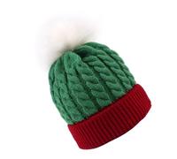 Sosoport Bonnet Tricoté d'Hiver Chaud en Laine pour Garçon et Filles Bonnet de Noël Vert et Rouge Bébé 100% Laine Chapeau Chaud et Confortable pour Extérieur Hiver