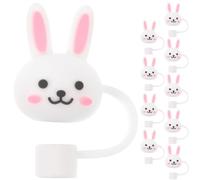Sosoport Bouchons de Paille Réutilisables Protège la Paille et Évite Éclaboussures en Silicone Blanc de Lapin Lot de 10 pour Familles et Toutes Occasions
