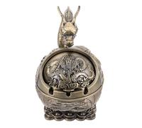 Sosoport Cendrier Vintage Dragon en Métal Couleur Bronze Vert Antique Petit Cendrier Portable Coupe-Vent avec Couvercle Décoration Intérieure et Extérieure pour Salon Bureau et Balcon