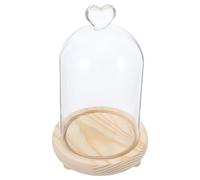 Sosoport Cloche en Verre de Cœur 10x15 Cm avec Base en Bois à Lumière Blanche Chaude, Dôme Transparent Protecteur pour Décoration Intérieure et Présentation D’Objets Précieux