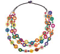 Sosoport Collier Rétro pour Femme, Perles en Bois de Noix de Tricotées à La Main, Bijou de Plage Tendance pour Dames Et Filles, Pendentif Multicolore