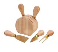 Sosoport Ensemble Couteau à Fromage Inox Manche Bois et Socle en Bois Spatule et Fourchette à Fromage Ustensiles la Cuisine pour Découpe et Service Plateau Convivial Set Complet 4 Pièces