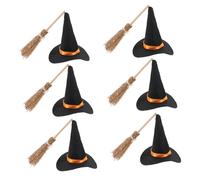 Sosoport Ensemble De 6 Set de Mini Chapeaux de Feutre et Mini Balais Décorations Diy Halloween Accessoires Festifs pour et Bricolage