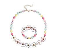 Sosoport Ensemble de Bijoux en Perles Fille 2Pcs Collier et Bracelet Floral pour Garçon et Filles Accessoires de Fête Bijoux Sûrs et