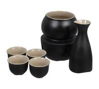 Sosoport Ensemble de Service à Saké en Céramique Noire avec Chauffe- Bouteille Tokkuri et Tasses Ochoko Kit pour Réchauffer Saké Chaud Accessoire pour Boissons Chaudes pour Usage