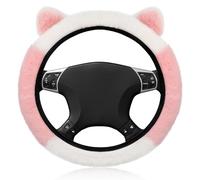Sosoport Housse de Volant en Peluche Extensible Rose, Antidérapante et Décorative pour Voiture, Couvre-Volant, Accessoires d'hiver, Compatible, Lavable et Confortable, pour Femmes et
