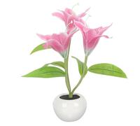 Sosoport Lampe de Table Décorative 3 Têtes Lys LED Veilleuse Créative pour Chambre à Coucher Lampe de Chevet Compacte en Plastique Blanche Éclairage D’Ambiance Romantique et Apaisant