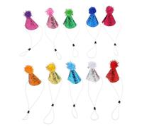 Sosoport Lot de 10 Chapeaux d'anniversaire pour Chien Joli Chapeau De Fête pour Chat avec Bandeau Réglable Et Mini Pompons Pailletés pour Animaux De Compagnie Chatons Chiots Et