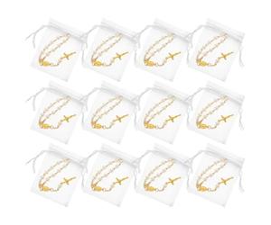 Sosoport Lot de 12 sets de Bracelets Chapelet Religieux en Perles Blanches avec Croix Dorée Imitation Mini Taille 7X9 CM Présent Baptême Communion Mariage et Fêtes Spirituelles