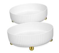 Sosoport Lot De 2 Boîtes De Rangement pour Cosmétiques Bureau Rotatives en Polypropylène Blanc Perle, Organiseur Rotatif Grand Et Petit Format, Stockage Soin Peau pour Table Et Coiffeuse