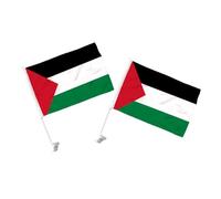 Sosoport Lot De 2 Drapeaux De Voiture Palestinien En Polyester Avec Mât, Décorations De Vitre Pour Voiture, Ornement National Palestinien, Usage Polyvalent Intérieur Et Extérieur