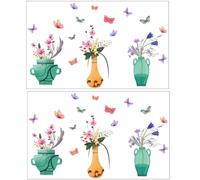 Sosoport Lot de 2 Stickers Muraux Décoratifs Fleurs et Insectes Auto-Adhésifs en PVC Autocollants Muraux Amovibles pour Chambre et Maison Décorations Murales DIY Colorées pour Intérieur