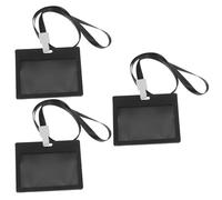 Sosoport Lot de 3 Sets de Sets de Porte-cartes Transparents avec Lanière Noire en Plastique et Polyester, Protège Cartes de Travail et Cartes de Jeu, Pratique et Facile à Nettoyer