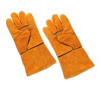 Sosoport Moufles de Barbecue d'Extérieur en Cuir de Vachette Pleine Fleur Longs Résistants à la Chaleur Doublure Polyester Isolante Protection Anti-Brûlure pour Grillades et Camping