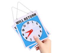 Sosoport Panneau Mural PVC Carré 2 Pièces Horloge Intégrée Signe « Reviendra » Décoration Suspendue pour Magasin Bureau Restaurant Léger et Pratique à Transporter