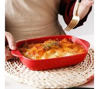 Sosoport Plat de Cuisson Céramique avec Double Poignées Plateau Rectangulaire pour Four et Grill Ustensile de Cuisine Utile pour Pizza et Gratins Adapté Maison et Commerce