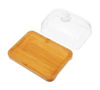 Sosoport Présentoir à Gâteaux En Bois D'acacia Rectangulaire Avec Couvercle En Verre, Beurrier Hermétique, Plateau à Fromage, Pour Desserts Et Fromages, Usage Réfrigérateur Ou Table,