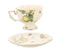 Sosoport Set de Tasse Latte Céramique avec Anse et Sous Tasse Au Grand Orifice Motif Citron Parfait pour Thé et Français et Anglais Élégant et